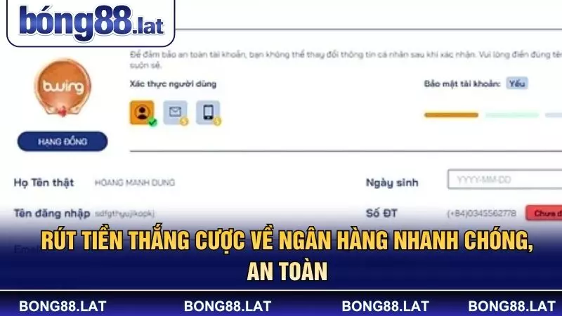 Rút tiền thắng cược về ngân hàng nhanh chóng, an toàn