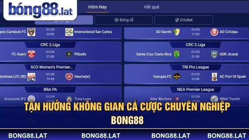 Tận hưởng không gian cá cược chuyên nghiệp BONG88